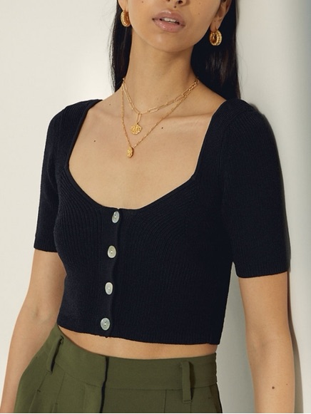Aritzia Wilfred Casanova Cardigan In Medium | Short Sleeve Black Knit Top